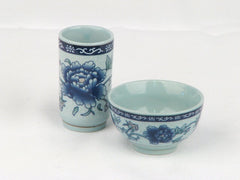 Ceramic Smell Cup Set - Celadon/Peony